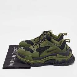Balenciaga Green/Black Leather and Mesh Triple S Sneakers Size 39