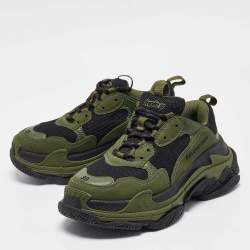 Balenciaga Green/Black Leather and Mesh Triple S Sneakers Size 39