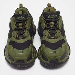Balenciaga Green/Black Leather and Mesh Triple S Sneakers Size 39