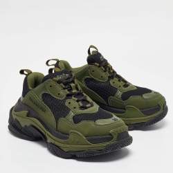 Balenciaga Green/Black Leather and Mesh Triple S Sneakers Size 39