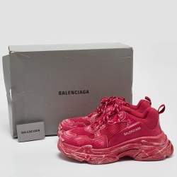 Balenciaga Red Mesh and Faux Leather Triple S Low Top Sneakers Size 44