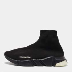 Balenciaga Black Knit Fabric Speed Trainer High Top Sneakers Size 42