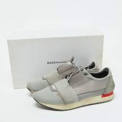 Balenciaga Grey Fabric and Leather Race Runner Sneakers Size 43