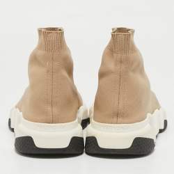 Balenciaga Beige Knit Fabric Speed Trainer High Top Sneakers Size 40