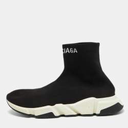 Balenciaga Black Knit Fabric Speed Trainer Slip on High Top Sneakers Size 47