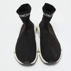 Balenciaga Black Knit Fabric Speed Trainer Slip on High Top Sneakers Size 47