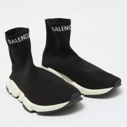 Balenciaga Black Knit Fabric Speed Trainer Slip on High Top Sneakers Size 47