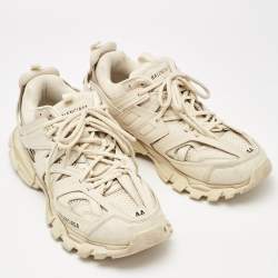 Balenciaga Cream Mesh and Faux Leather Track Sneakers Size 44