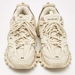 Balenciaga Cream Mesh and Faux Leather Track Sneakers Size 44