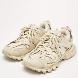 Balenciaga Cream Mesh and Faux Leather Track Sneakers Size 44
