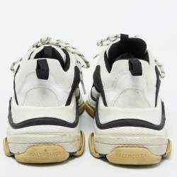 Balenciaga White/Black Mesh and Faux Leather Triple S Sneakers Size 44