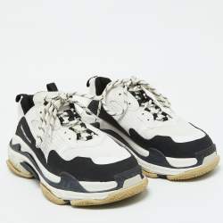 Balenciaga White/Black Mesh and Faux Leather Triple S Sneakers Size 44