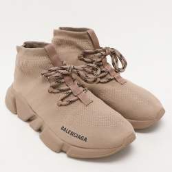 Balenciaga Beige Knit Fabric Speed Trainer Sneakers Size 40