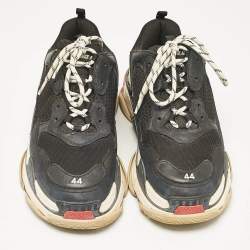 Balenciaga Black Leather and Mesh Triple S Sneakers Size 44