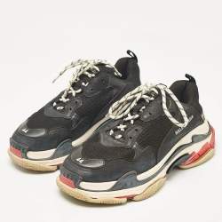 Balenciaga Black Leather and Mesh Triple S Sneakers Size 44