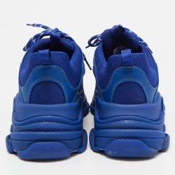 Balenciaga Blue Faux Leather and Mesh Triple S Sneakers Size 43
