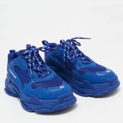 Balenciaga Blue Faux Leather and Mesh Triple S Sneakers Size 43