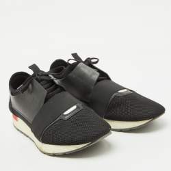 Balenciaga Black Leather and Mesh Race Runner Sneakers Size 45