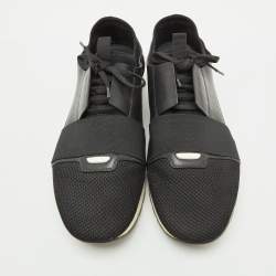 Balenciaga Black Leather and Mesh Race Runner Sneakers Size 45