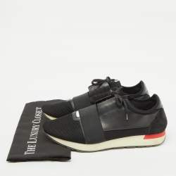 Balenciaga Black Leather and Mesh Race Runner Sneakers Size 45