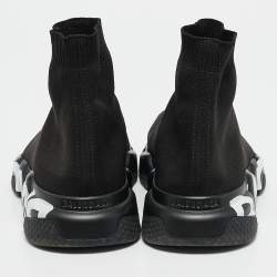 Balenciaga Black Knit Fabric Graffiti Speed Trainer Sneakers Size 42