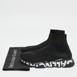 Balenciaga Black Knit Fabric Graffiti Speed Trainer Sneakers Size 42