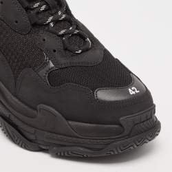 Balenciaga Black Fur and Mesh Triple S Lace Up Sneakers Size 42