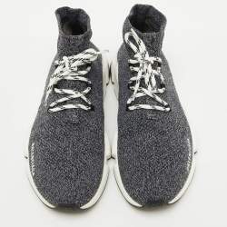 Balenciaga Grey/Black Knit Fabric Speed Trainer High Top Sneakers Size 44