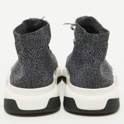 Balenciaga Grey/Black Knit Fabric Speed Trainer High Top Sneakers Size 44
