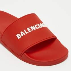 Balenciaga Red Rubber Logo Pool Slides Size 42