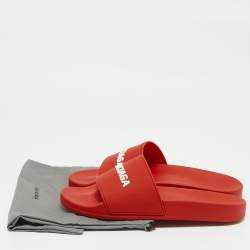Balenciaga Red Rubber Logo Pool Slides Size 42