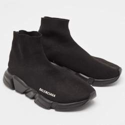 Pre Owned Balenciaga Black Knit Fabric Speed 2.0 High Top Sneakers Size 41