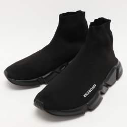 Pre Owned Balenciaga Black Knit Fabric Speed Trainer Sneakers Size 45