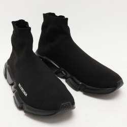 Pre Owned Balenciaga Black Knit Fabric Speed Trainer Sneakers Size 45