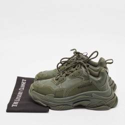 Pre Owned Balenciaga Green Faux Leather Triple S Lace Up Sneakers Size 41