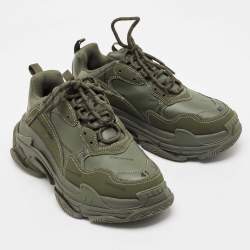 Pre Owned Balenciaga Green Faux Leather Triple S Lace Up Sneakers Size 41