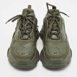 Pre Owned Balenciaga Green Faux Leather Triple S Lace Up Sneakers Size 41