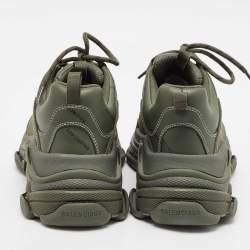 Pre Owned Balenciaga Green Faux Leather Triple S Lace Up Sneakers Size 41