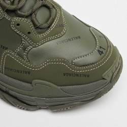 Pre Owned Balenciaga Green Faux Leather Triple S Lace Up Sneakers Size 41