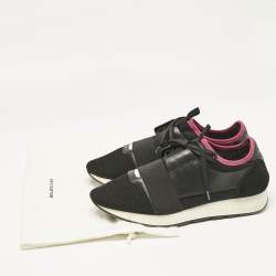 Balenciaga Black/Red Leather and Mesh Race Runner Sneakers Size 42