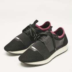 Balenciaga Black/Red Leather and Mesh Race Runner Sneakers Size 42