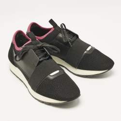 Balenciaga Black/Red Leather and Mesh Race Runner Sneakers Size 42