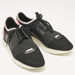 Balenciaga Black Leather and Mesh Race Runner Sneakers Size 42