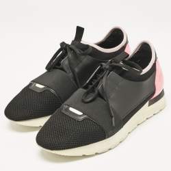 Balenciaga Black Leather and Mesh Race Runner Sneakers Size 42