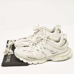 Balenciaga White Faux Leather and Mesh Track Sneakers Size 44