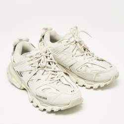 Balenciaga White Faux Leather and Mesh Track Sneakers Size 44