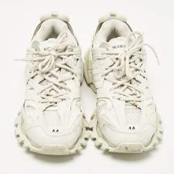 Balenciaga White Faux Leather and Mesh Track Sneakers Size 44