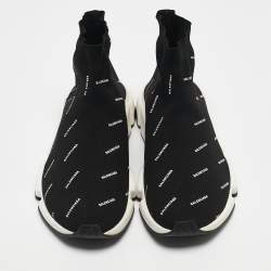 Balenciaga Black/White Knit Fabric Allover Logo Speed Trainer Sneakers Size 44