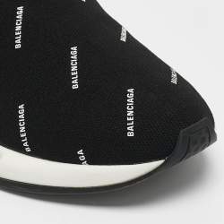Balenciaga Black/White Knit Fabric Allover Logo Speed Trainer Sneakers Size 44