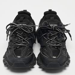 Balenciaga Black Faux Leather and Mesh Track Sneakers Size 36